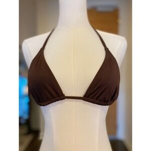 SKIMS Bikini Top Triangle Brown Ribbed Tie Neck Halter Swimwear Size M